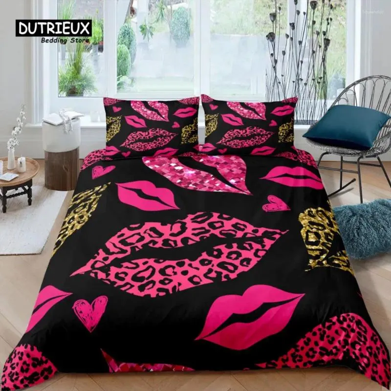 Conjuntos de cama Home Living Luxury 3D Sexy Lips Set Girl Duvet Cover Fronha Crianças Rainha e Rei UE / EUA / AU / Reino Unido Tamanho