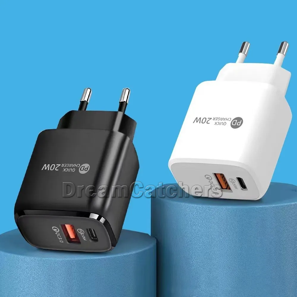 PD 12W USB Travel Wall Charger US EU UK PLUCT TYP-C USB-C Power Adapter Fast Charging Fast Chargers för smart telefon mobiltelefon för iPhone