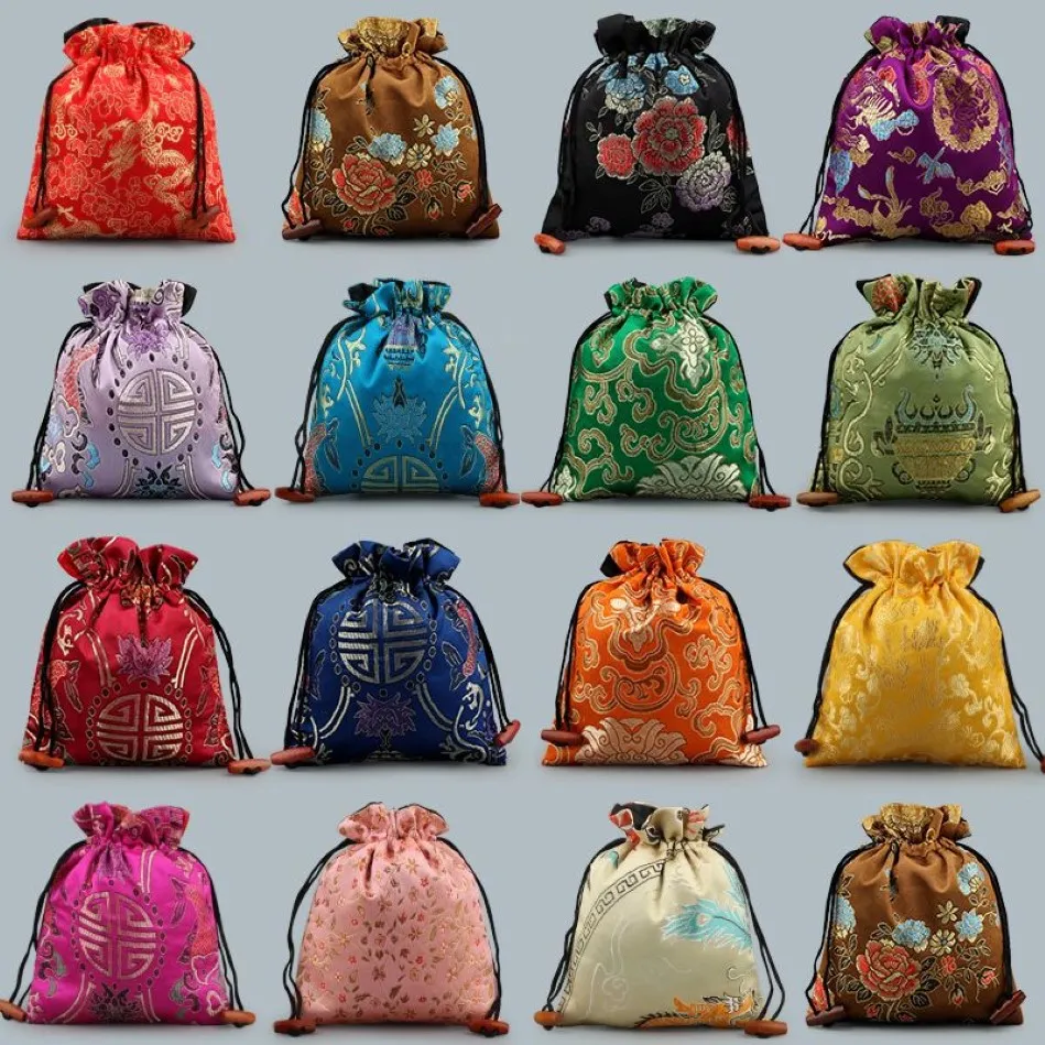 High Quality Large Silk Brocade Packaging Bags for Travel Jewelry Bracelet Necklace Storage Bag Drawstring Lavender Spices Pouch 5224B