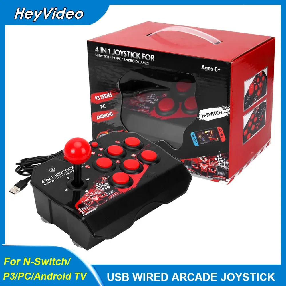 Joysticks USB Bedraad Game Joystick Retro Arcade Station Rocker Vechten Controller Game Joystick voor PS3/NS Schakelaar/PC/Android TV Dropship