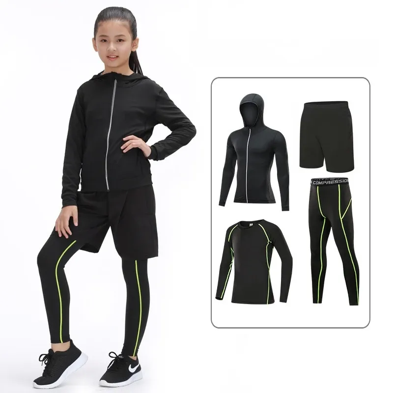 Accessories Kids Sports Running Set Girl Compression Suit Jogging Basketball Sportswear Gym Tights Girls Yoga Tracksuit Training Hooded