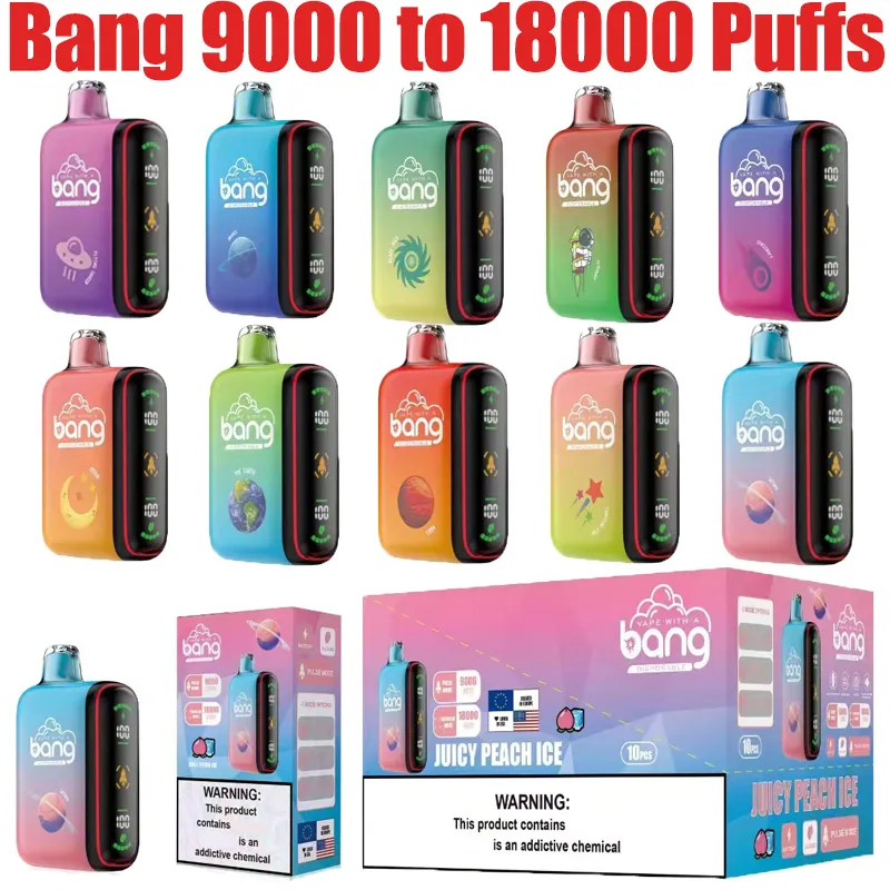 Bang 9000 bis 18000 Puffs Digitaler Einweg-Vape-E-Zigaretten-Puff 18k 9k Dual Mode 28ml vorgefüllte Pod-Mesh-Spule 650 mAh wiederaufladbar mit LED-Anzeigestift