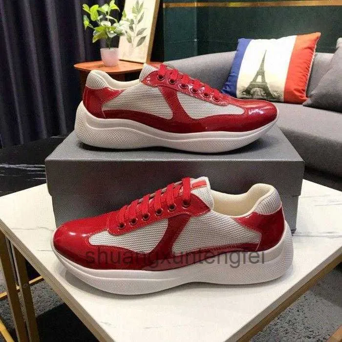 23s New Luxury Casual Shoes Mens Black Sneaker American Cup Technical Fabric Red Sneakers Shoe Patent Leather Lace Up Outdoor Runner Trainers Rubber Sole 38-46