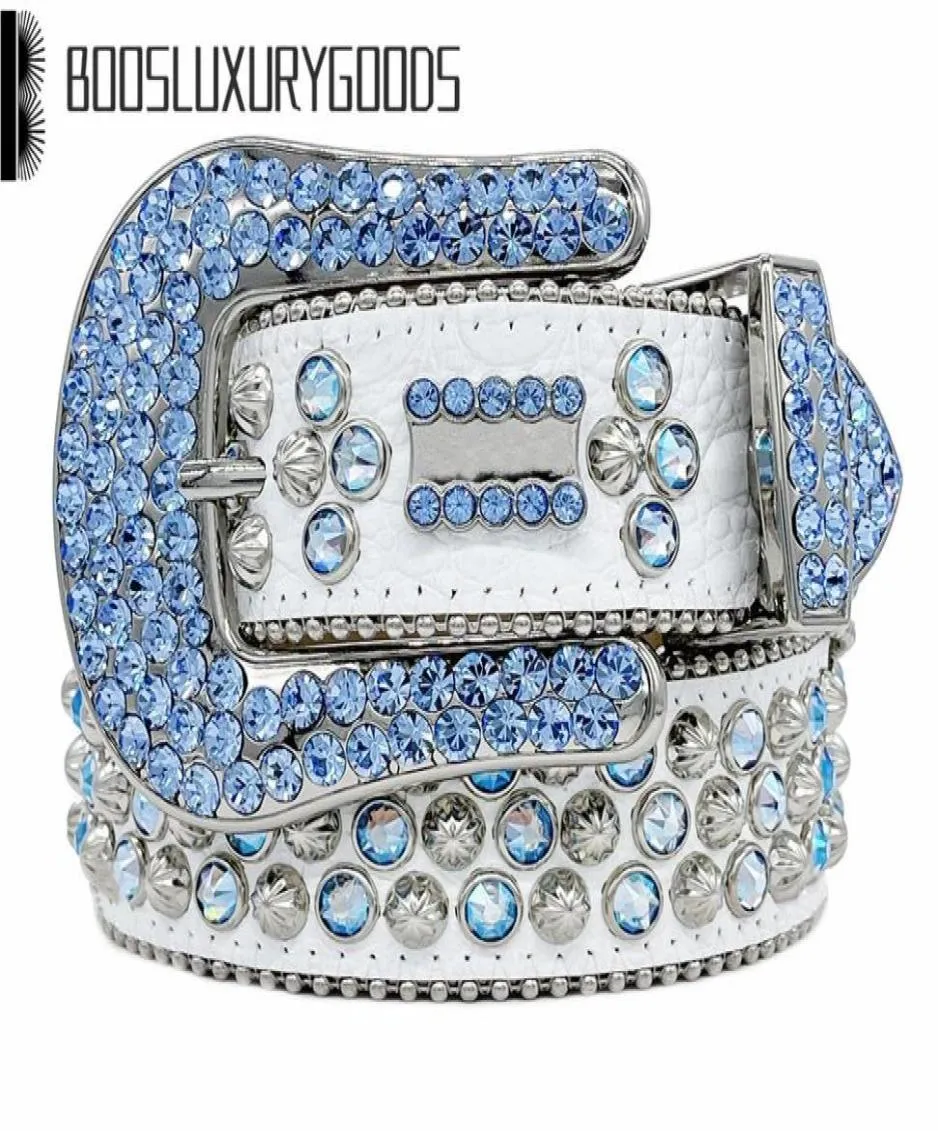 Högkvalitativ bälte Rhinestone Bling Michael Woman Mens Designer Belts Kor Birthday Gift Handväskor Cintura Uomo Blue Blue White Color5243509