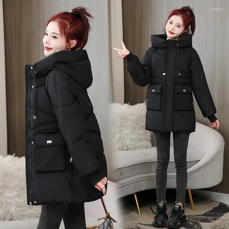 Casacos de Trench das Mulheres 2024 Mulheres Jaqueta de Inverno Com Capuz Para Baixo Algodão Casual Grosso Parkas Moda Quente Outwear Feminino Longo Puffer Casaco Outerwear