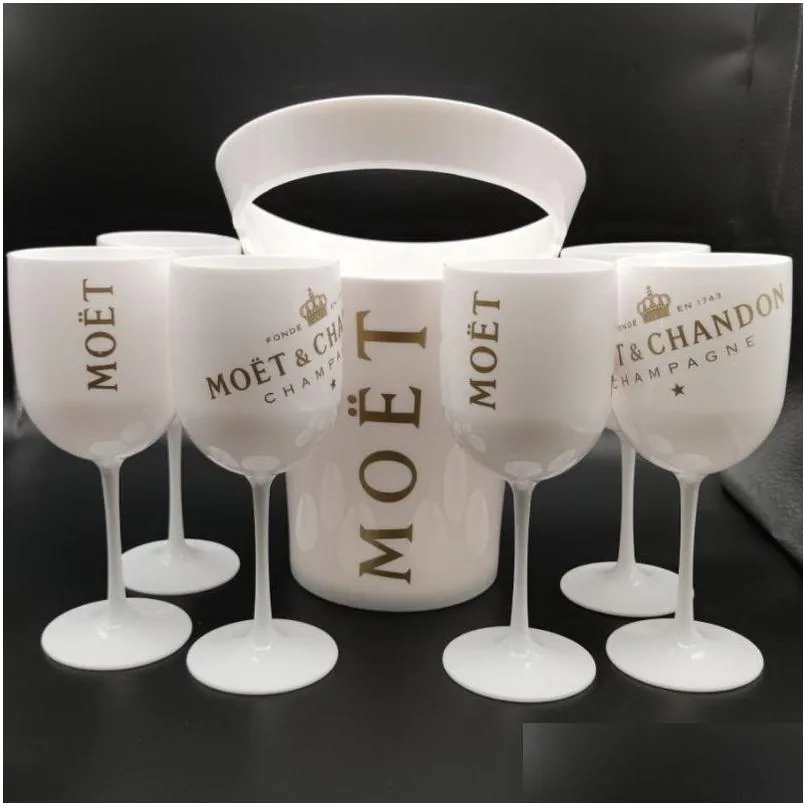 Seaux à glace et refroidisseurs avec 6pcs verre blanc Moet Chandon Champagne en plastique Drop Livraison Maison Jardin Cuisine Bar Bar Barware Dhbfi