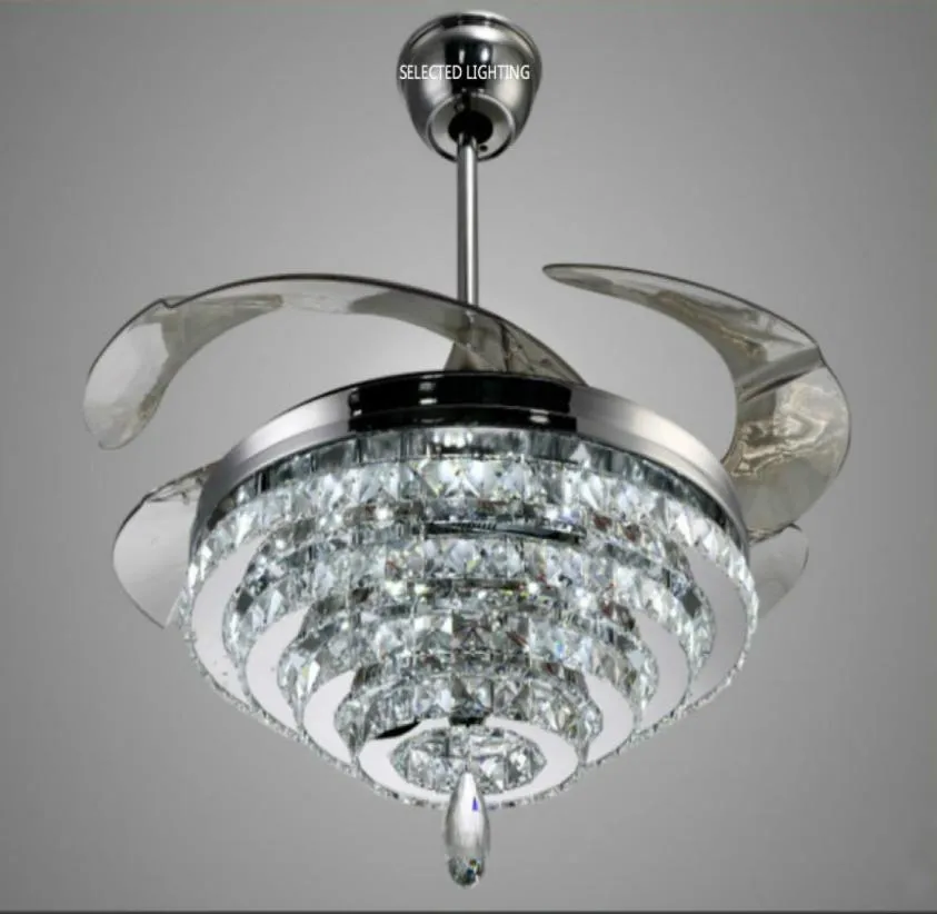 Ventilateurs de plafond en cristal de luxe lumière télécommande gradation éclairage 3 anneaux 4 anneaux conçus 42 pouces lustre ventilateur lampe 110V 220V 306925806