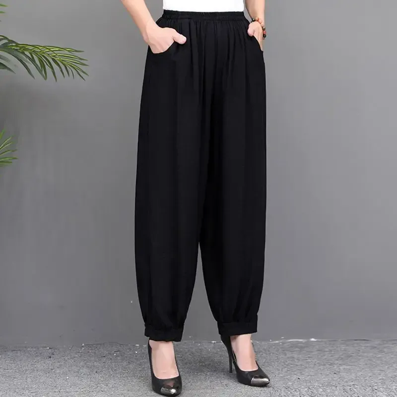 Capris Spring Summer Thin Solid Bloomers Pants Big Size AllMatch Elastic Band High WAIST LOOKE WASE FASHIT