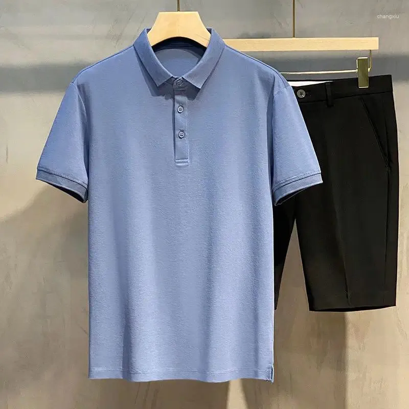 Polo da uomo 2024 Estate Moda di alta qualità Tinta unita Turn Down Colletto Polo Manica corta Casual Top Uomo Abbigliamento R30