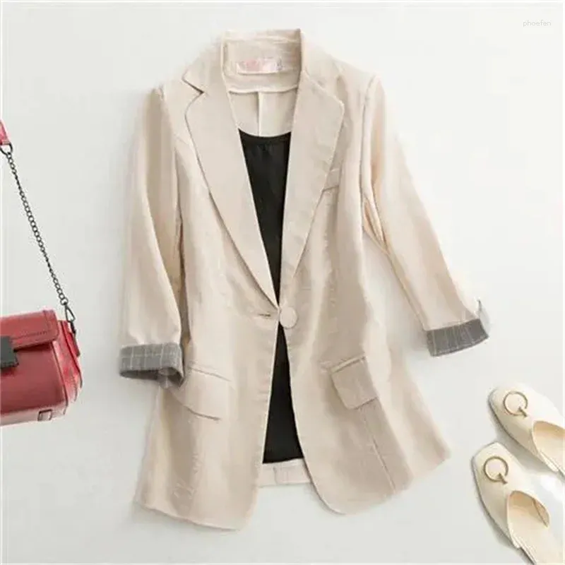 Ternos femininos 2024 mulheres blazer senhora do escritório elegante fino entalhado blazers jaquetas botão três quartos manga sólida trabalho feminino terno casaco