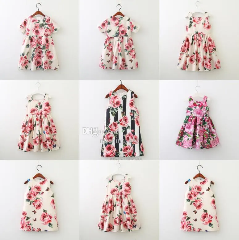 Vestido de diseñador para niñas de verano, vestidos con chaleco rosa con estampado completo, ropa para bebés de estilo americano y europeo