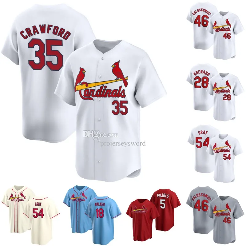 35 Crawford Cardinal Jersey Albert Pujols Sonny Grey Walker Yadier Molina Lars Nootbaar Willson Congras Nolan Arenado Paul Goldschmidt Джаред Янг Джерси