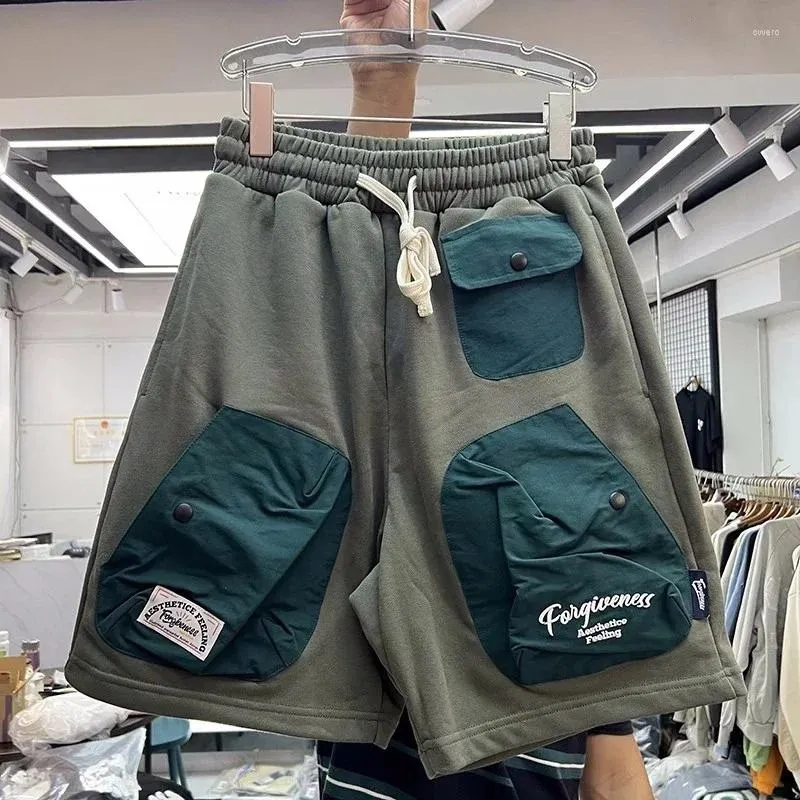 Shorts masculinos de algodão de alta qualidade casual com cordão vintage cintura elástica e vários bolsos para estilo de verão masculino feminino