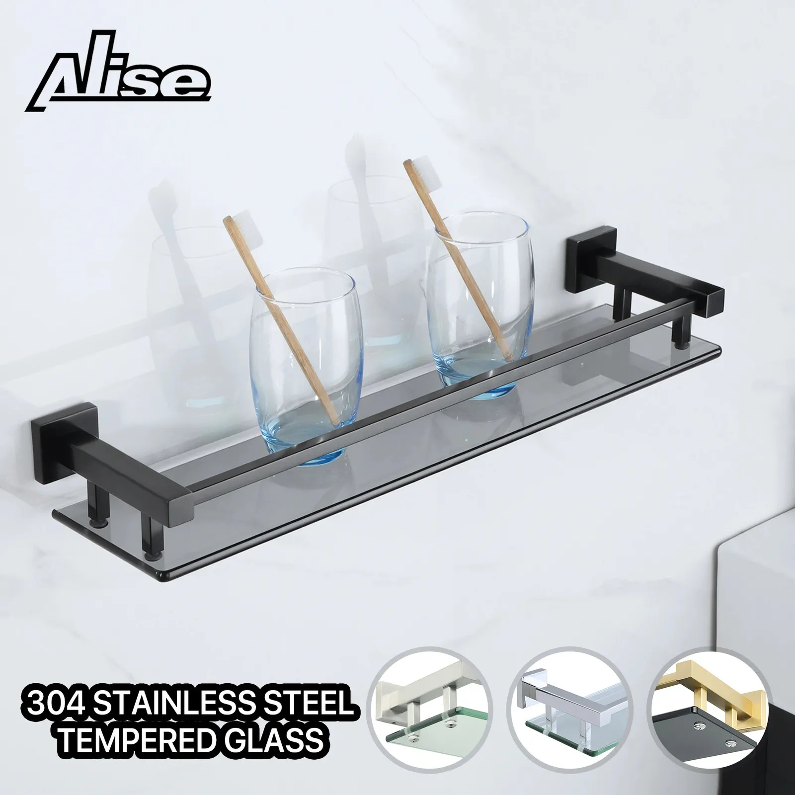 Bathroom Shelves Shower Storage Rack Glass Bath Shelf Wall Mount Shampoo Rack Organizer Bathroom Accessories 240226