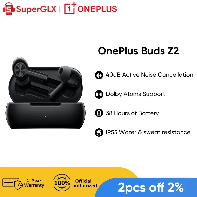 Écouteurs OnePlus Buds Z2 Z 2 TWS Bluetooth Headphone 40DB ACTIVE BRUIT ANNELTION