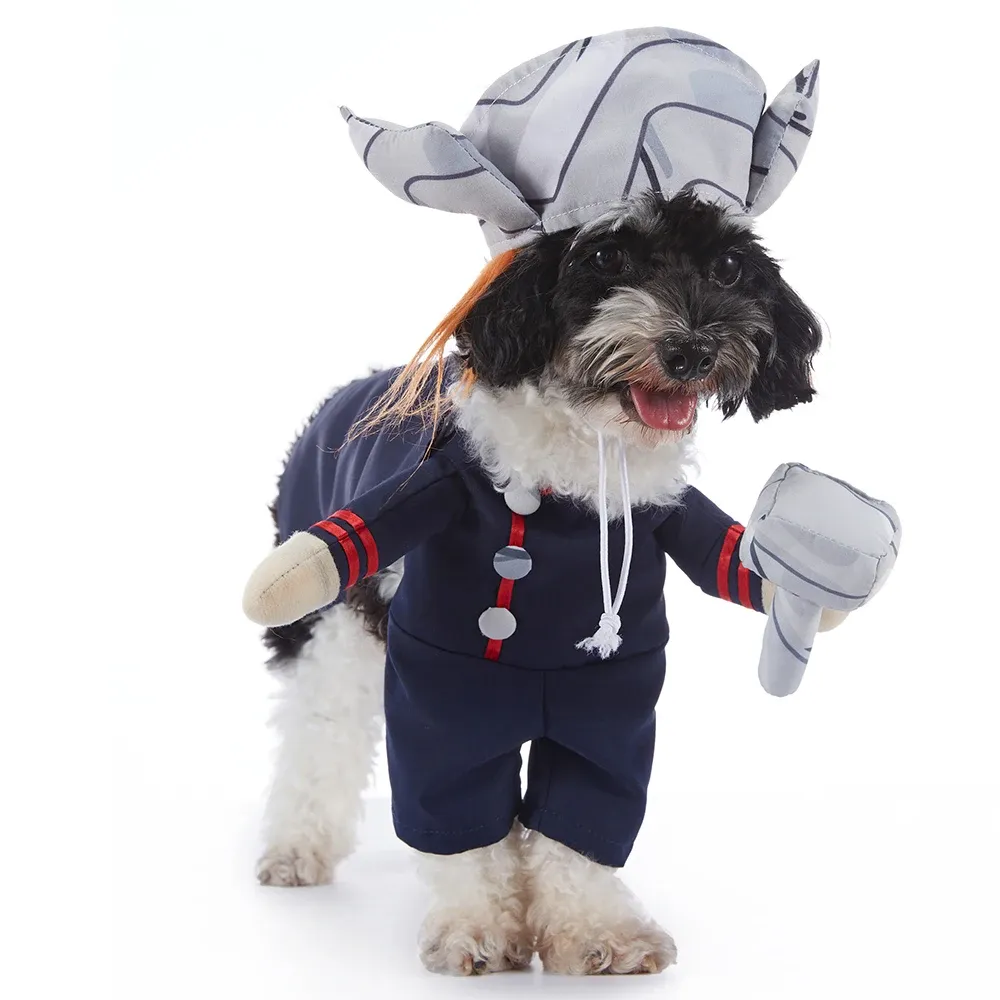 Köpek Cadılar Bayramı Kostümü Setler Thor Kırmızı Korsan Pizza Teslimat Adam Kostüm Komik Sevimli Noel Kostüm Şapka Takım Kedi Köpek Tatil Partisi