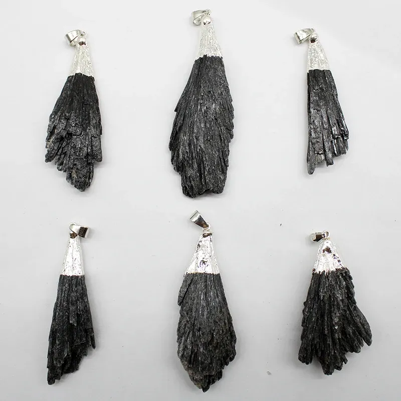 Swaddling Natural Stone Feather Wing Shape Black Tourmaline Pendant for Diy Necklace Earrings Stone Gift Jewelry Decor Collect 4pcs