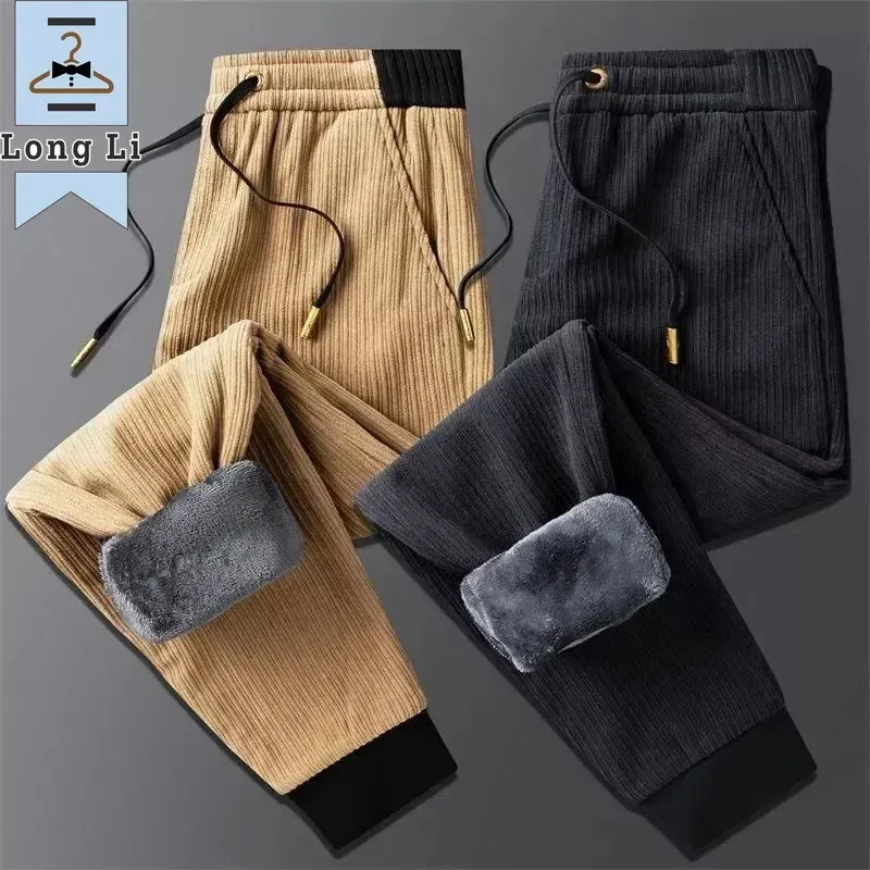 Autumn and Winter Fashion Trend Corduroy Pants Mens Casual Loose Lose Thick Warm Large Size High-klass byxor 240228