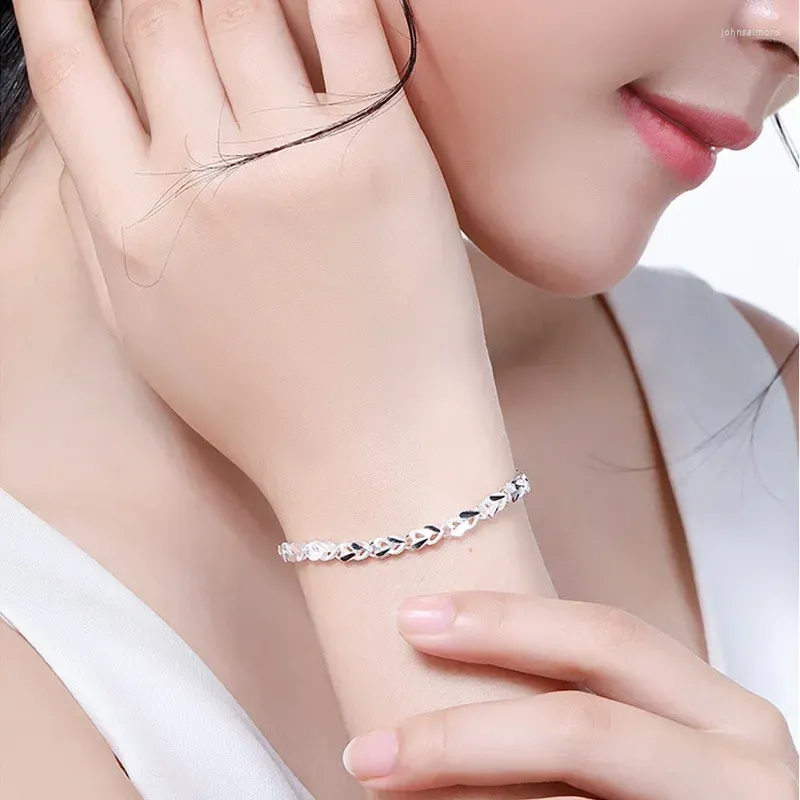 Link Armbanden 925 Zilver Kleur Liefde Hart Klaver Armband Voor Vrouwen Meisje Verjaardagscadeau Eenvoudige Temperament Koreaanse Mode-sieraden Drop