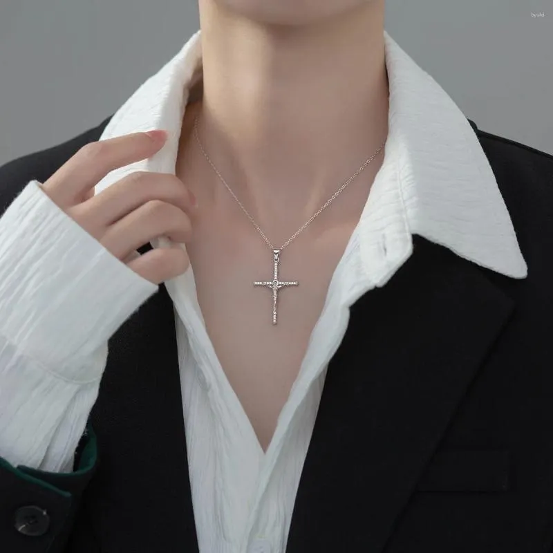 Подвески из настоящего стерлингового серебра S925 с бриллиантами и цирконами в форме креста, одиночный кулон, ожерелье, персонализированные ювелирные украшения, аксессуары для женщин