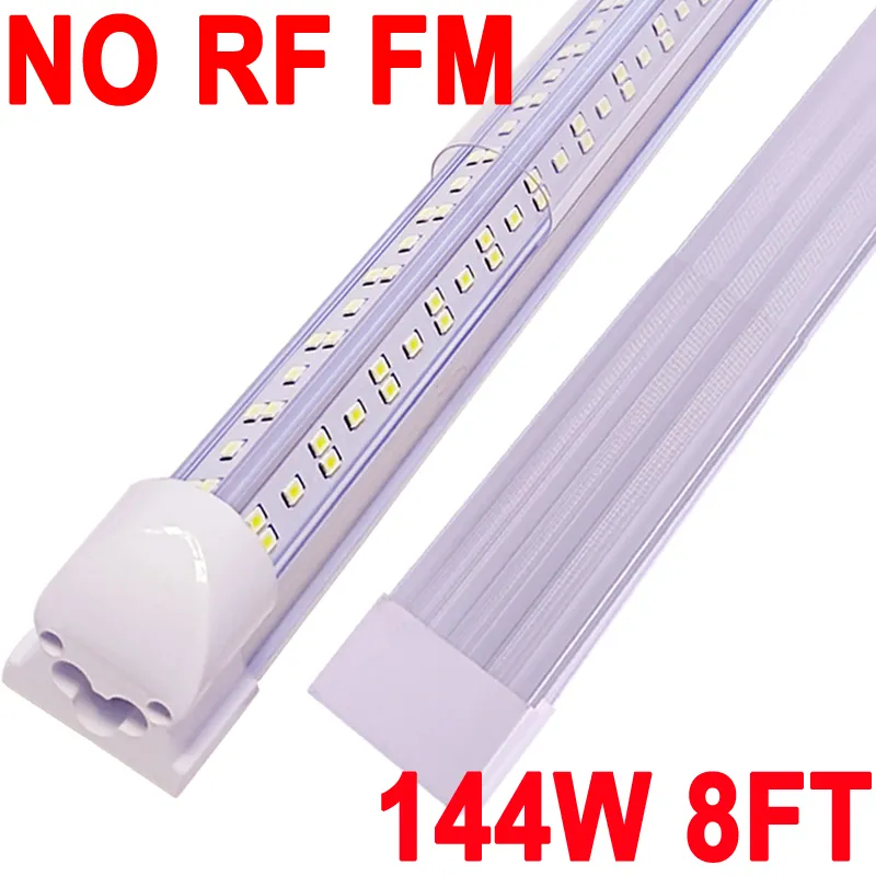 (Paquet de 25) Lampe d'atelier LED de 8 pieds NO-RF RM en forme de V 144W 144000LM 6500K, 8 pieds, tube LED intégré T8 de 96 pouces, ampoules LED connectables pour garage, entrepôts, lentille transparente crestech