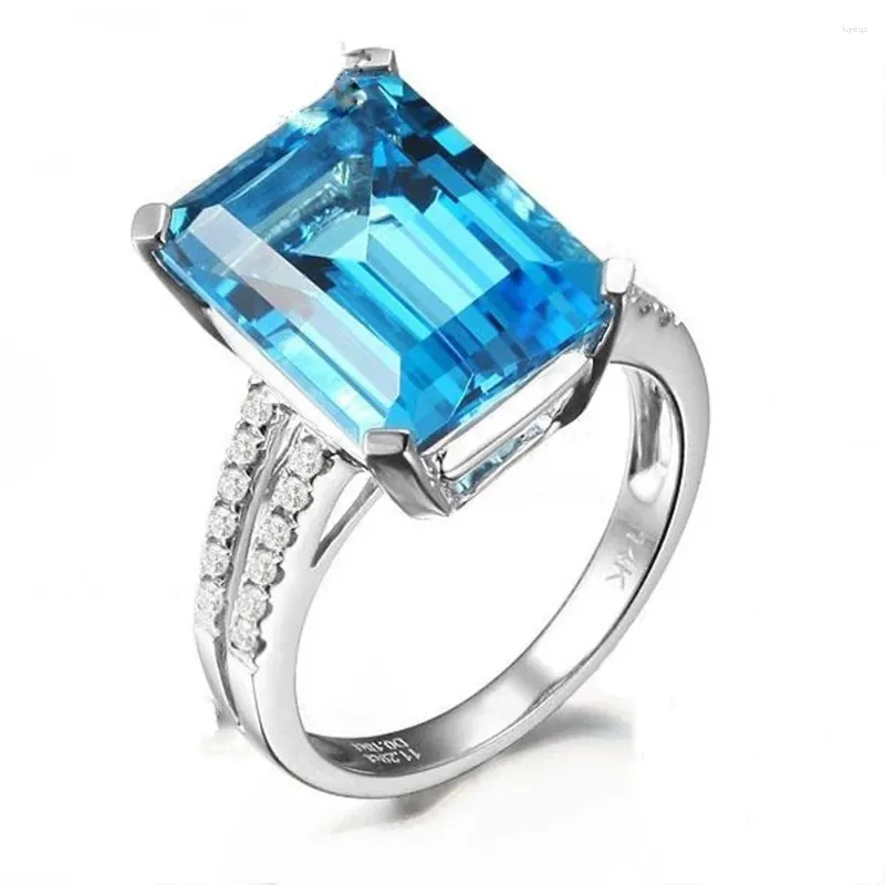 Cluster Ringe Hoyon S925 Silber Farbe Luxus Quadrat Saphir Kristall Topas Diamant Damen Ring Hochzeit Schmuck Zubehör