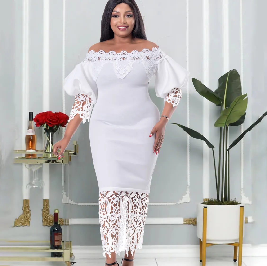 MD African Plus Size Lace Yellow Abaya Dress Maxi Dress for Women - Perfect for Weddings, Parties, and Evening Events in Dubai and Turkey