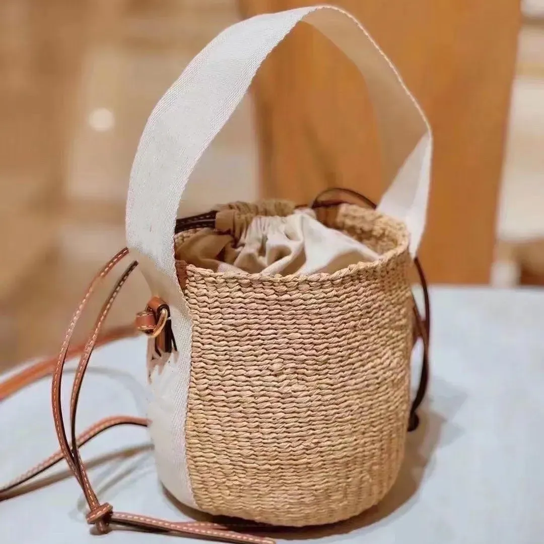 Filosophy Recommend Mini Bucket Beach Bag Straw Weaved Summer Holiday Canvas Strap Designer Handbags273E