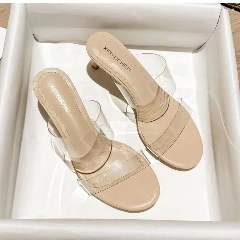 Sandaler Women Perspex High Heels PVC Transparent Clear Crystal Concise Classic Slip-On Fashion Shoes för storlek 35-42