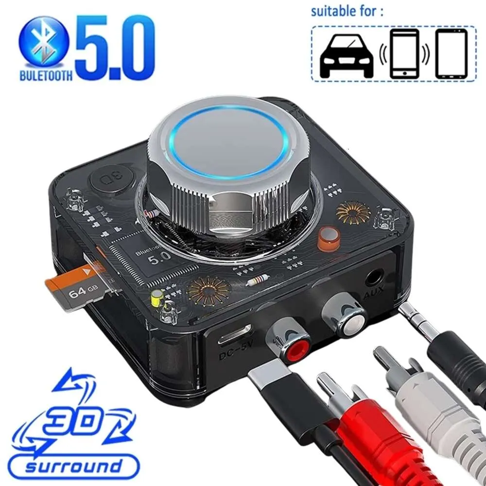 Adaptador de áudio externo Bluetooth 5.0 de comunicações com interface de 3,5 mm/rca, suporta reprodução de Micro SD e controle de volume, alimentação USB-C
