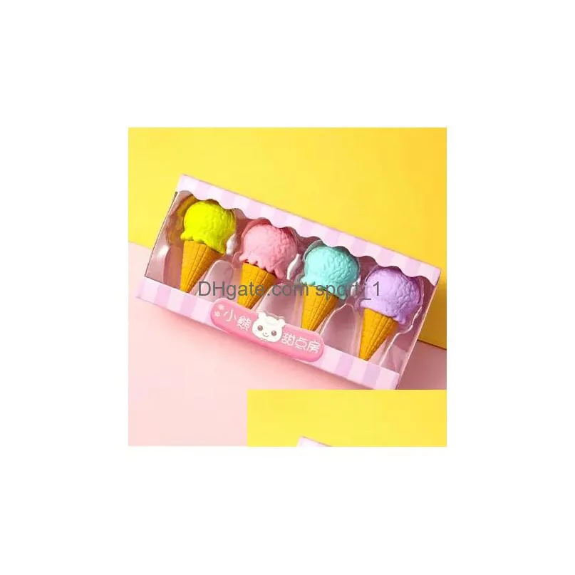 4pcs gommes à dessert délicieuses ensemble mini sucette glace glace beignets gomme à crayon en caoutchouc pour enfants écolier A Dhwzx