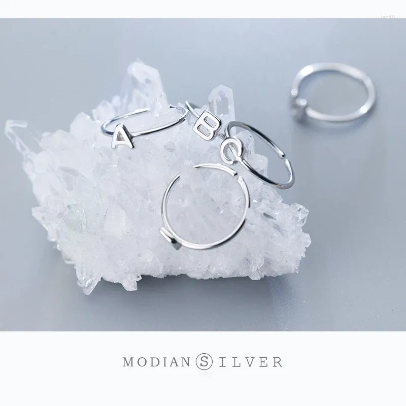 Clusterringen Modian Mode Eenvoudig Verstelbare A-Z Letterring Echt 925 Sterling Zilver Bedel Stapelbare Vinger Voor Vrouwen Partij Sieraden