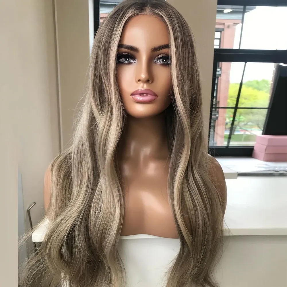 Brazilian Full Lace Wigs: Ash Blonde Highlights With Dark  display picture 1