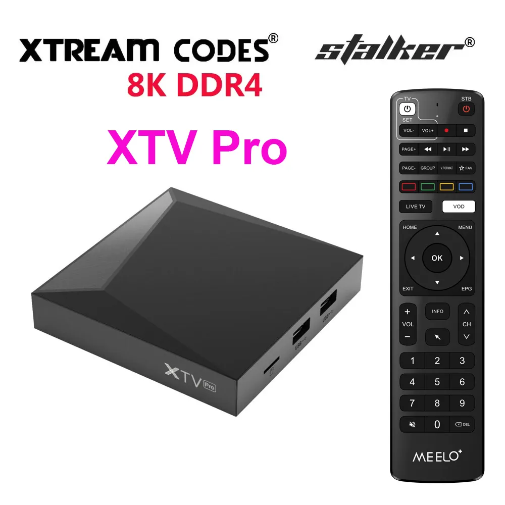 8K Meelo Plus XTV Pro DDR4 Smart TV Box Support Stalker Xtream Android 9 AMLOGIC S905X3 2GB 16 Go Set Top Player 5G WiFi 4K XTV-5G MEELO