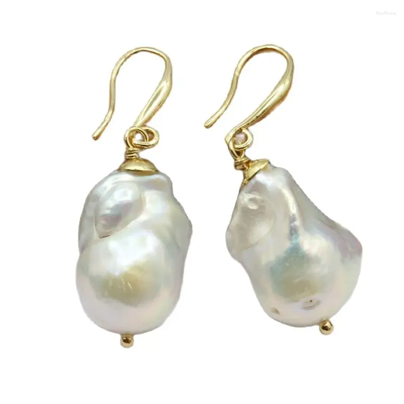 Boucles d'oreilles pendantes GuaiGuai, bijoux de culture, perle baroque blanche, véritable crochet Keshi pour dame
