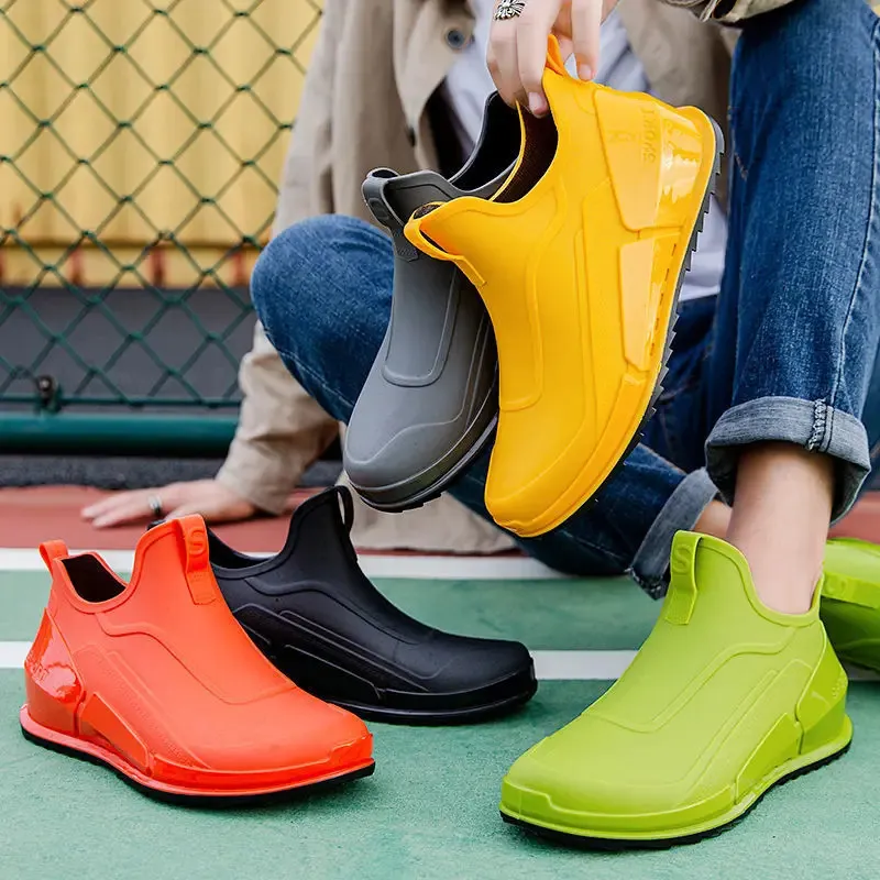 Rain Buty Men Krótki rurka moda na zewnątrz wodoodporne buty do mycia samochodowego gumowe buty bez poślizgu Lekki Rainboots 240226