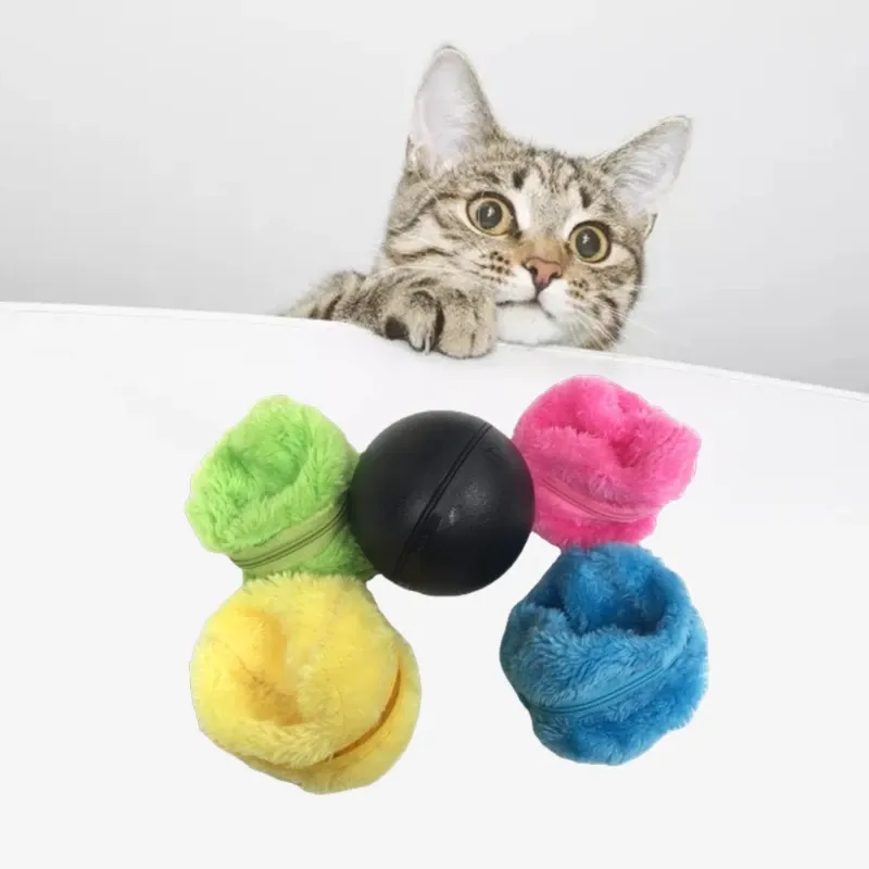 Toys 5 Pcs/Set Magic Rolling Ball Toys Battery Powered Electric Automatic Roller Balls with 4pcs Plush Ball Cover Dog for Cat