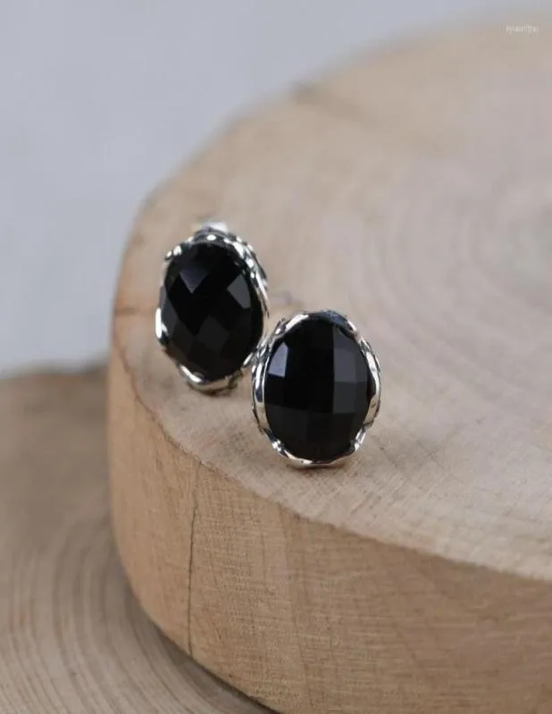 Stud Earrings 925 Sterling Silver Retro Whole Women39s Lotus Leaf Inlaid Black Agate Small Piercing Jewelry EH0714497806