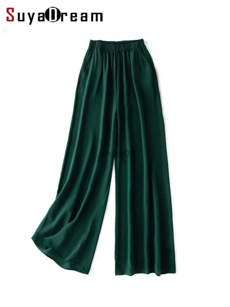 Женские джинсы SuyaDream, женские широкие брюки из 100% натурального шелка, однотонные, с эластичной резинкой на талии, длиной до щиколотки, 2022, офисные весенне-осенние шикарные брюки черного цвета