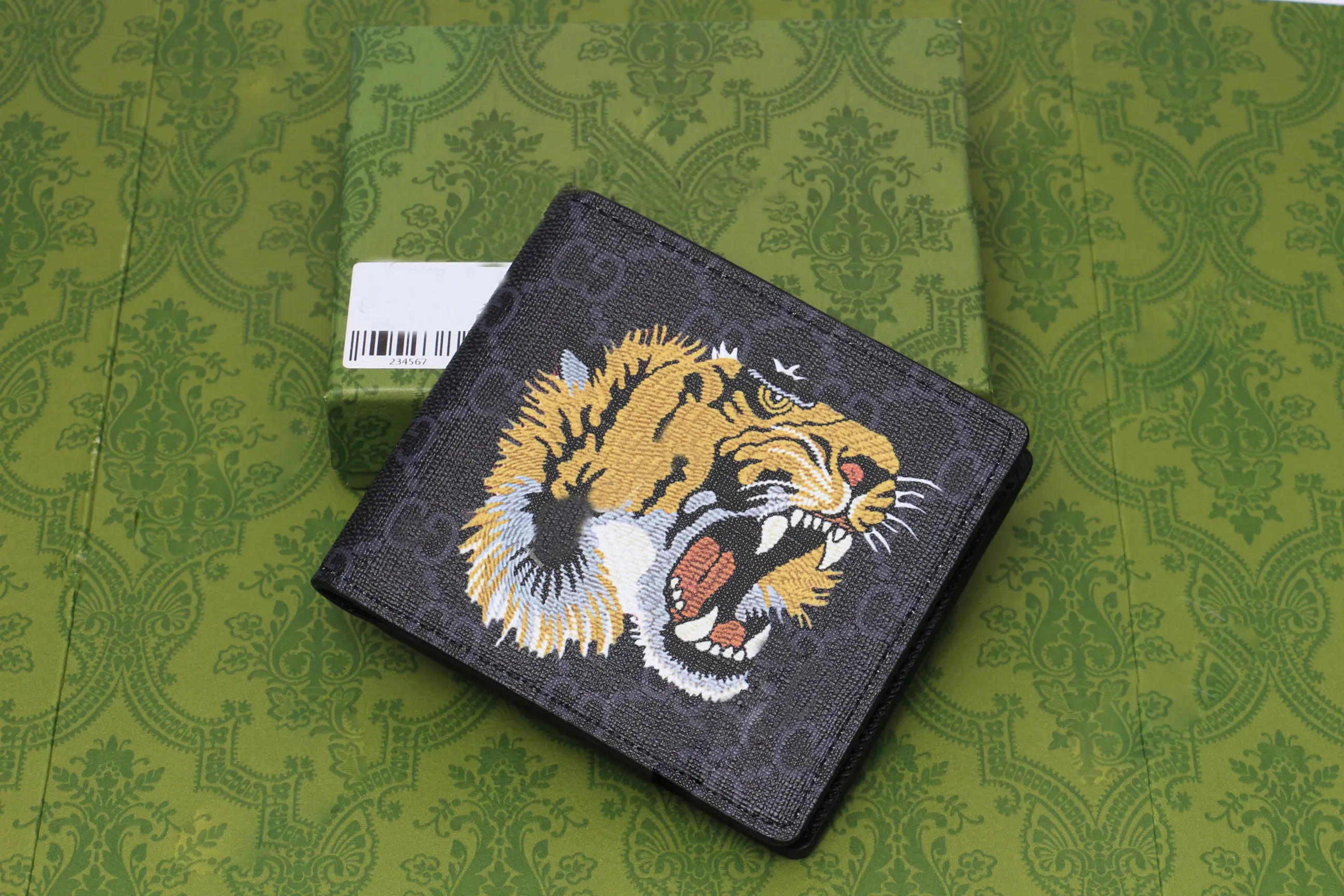 60223 Мужской дизайнерский кошелек с животными, модный короткий кожаный кошелек, черная змея, тигровая пчела, женский роскошный кошелек, держатели для карт с подарочной коробкой