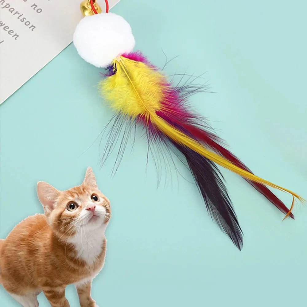 Colorful Hanging Feather Accessories for Automatic Rolling Cat Sticks Teaser Toys 240226