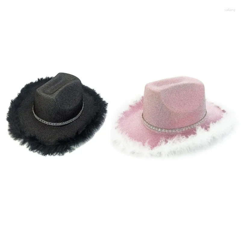 Boinas 449B Feather Cowgirl Hat Bachelorette Party Cowboy Bridal Fedora Glitter