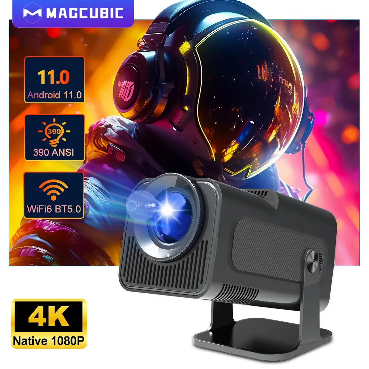 MAGCUBIC 4K Android 11プロジェクターネイティブ1080p 390ANSI HY320デュアルWIFI6 BT5.0 1920*1080P CINEMAポータブルプロジェトールアップグレートHY300 240221