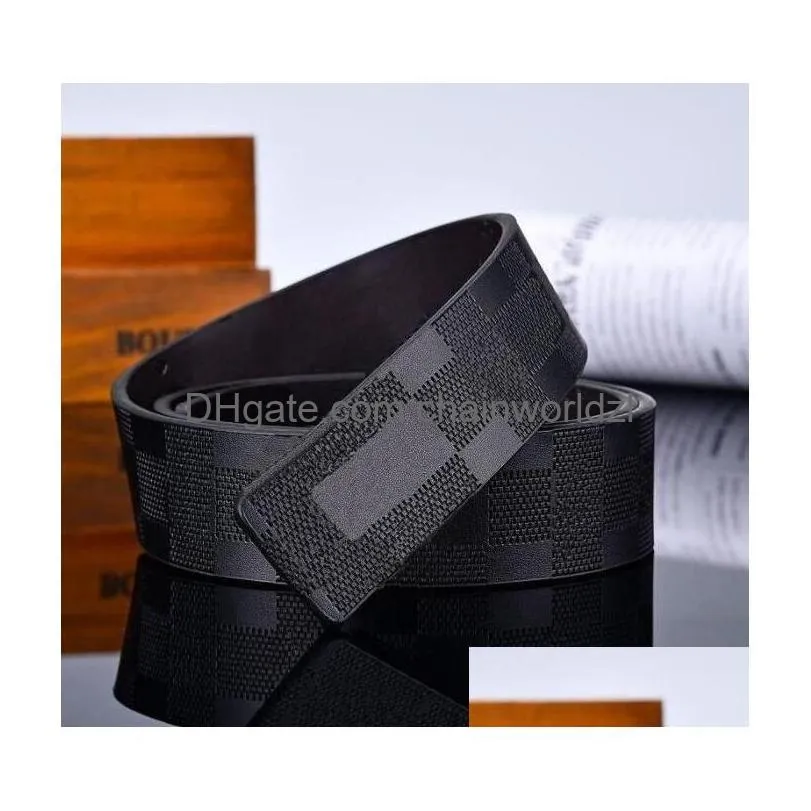 Ceintures Hommes Designer Ceinture Classique Mode Casual Lettre Boucle Lisse Femmes Hommes Cuir Largeur 3.8Cm Avec Boîte Orange Taille 105-125 Dro Dhacg