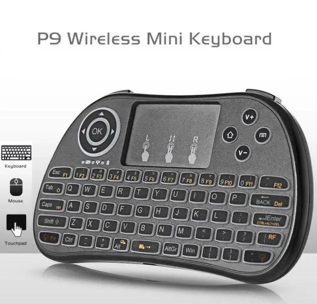 P9 Mini Keyboard 24g handheld touchpad battery lithium battery wireless fly air mouse mouse control with white backlight2215742