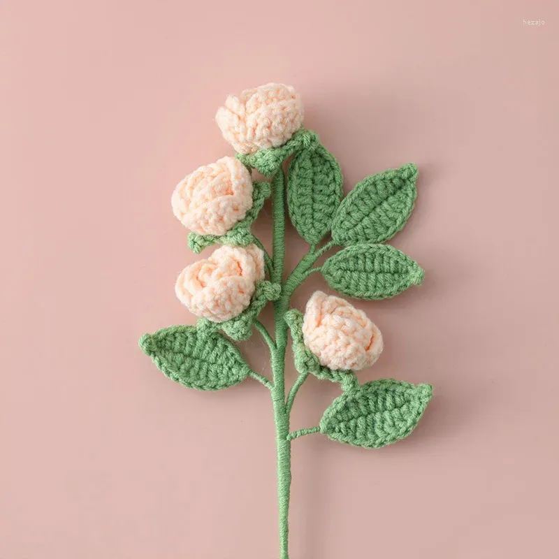 Decoratieve bloemen handgemaakte imitatie roos bloem diy haak breien boeket arrangement vaas thuis eettafel decor feestaccessoires