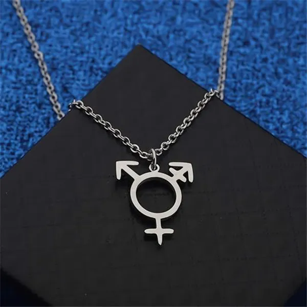 10pcs Symbol Transgender Wisiant Naszyjnik Mężczyzna i żeński znak transseksualny stal nierdzewna LGBT Queer biseksualny lesbian Pride Gay Charm Choker