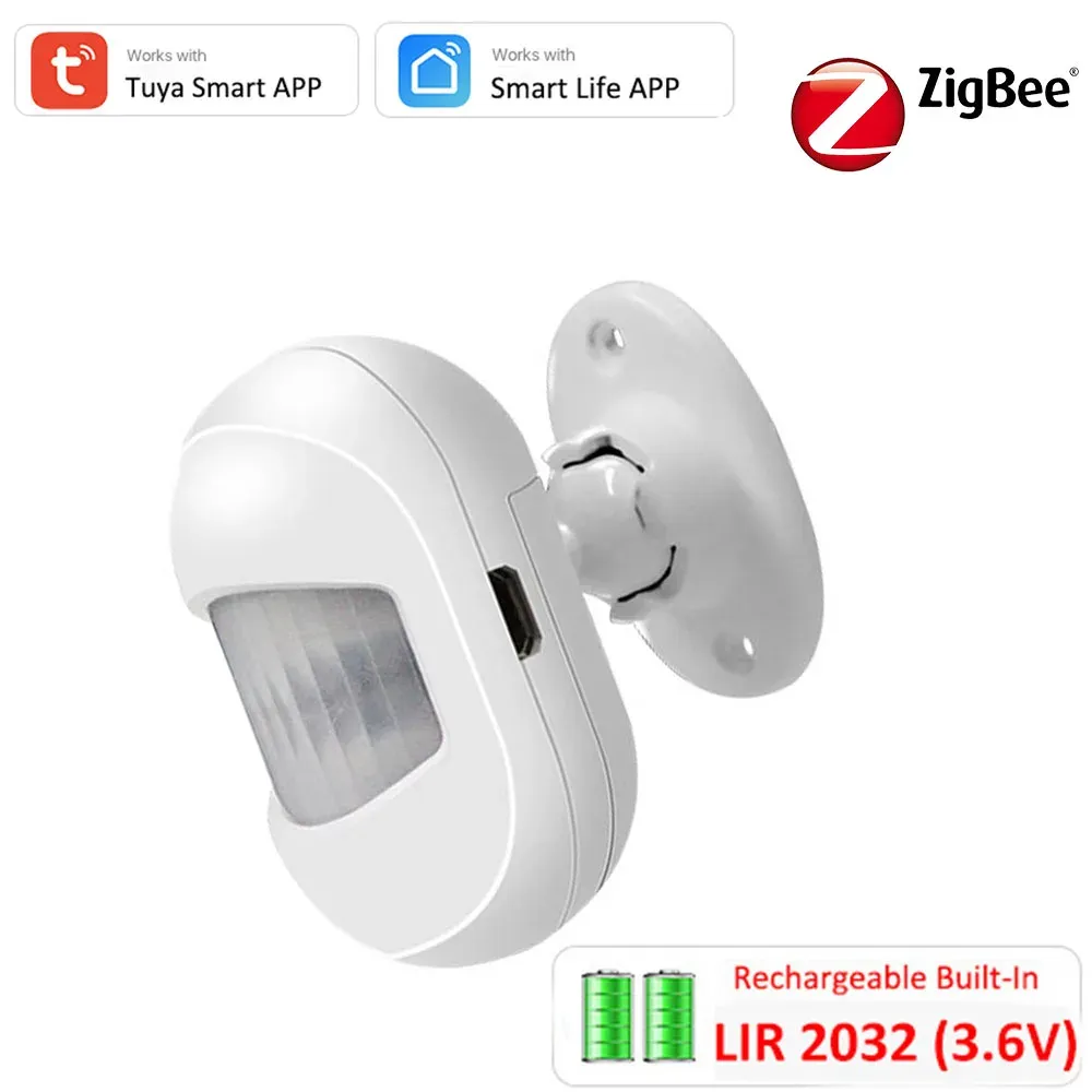 Detector Tuya Smart Zigbee 3.0 Akumulator Wbudowany Czujnik Ruchu 6m 120°30S 60S 120S TRYB WYKRYWANIA USB PIR Detector Alexa App