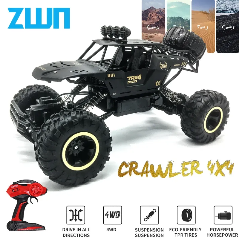 Bilar zwn 1:12 4WD RC -bil med LED -lampor 2.4G Radio Remote Control Cars Buggy Offroad Control Trucks Boys Toys For Children