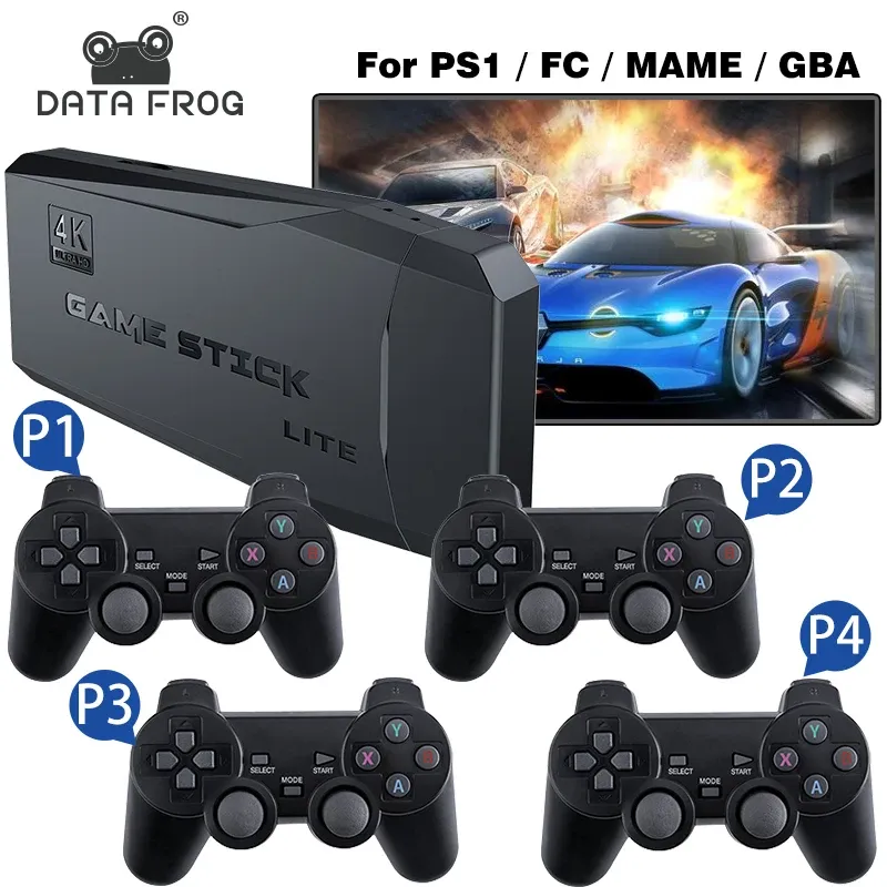 Consoles Data Frog Video Game Console Byggt i 10000 Retro TV -spel för PS1/GBA Portable 2.4G Wireless Game Stick 4K Support HD TV Output